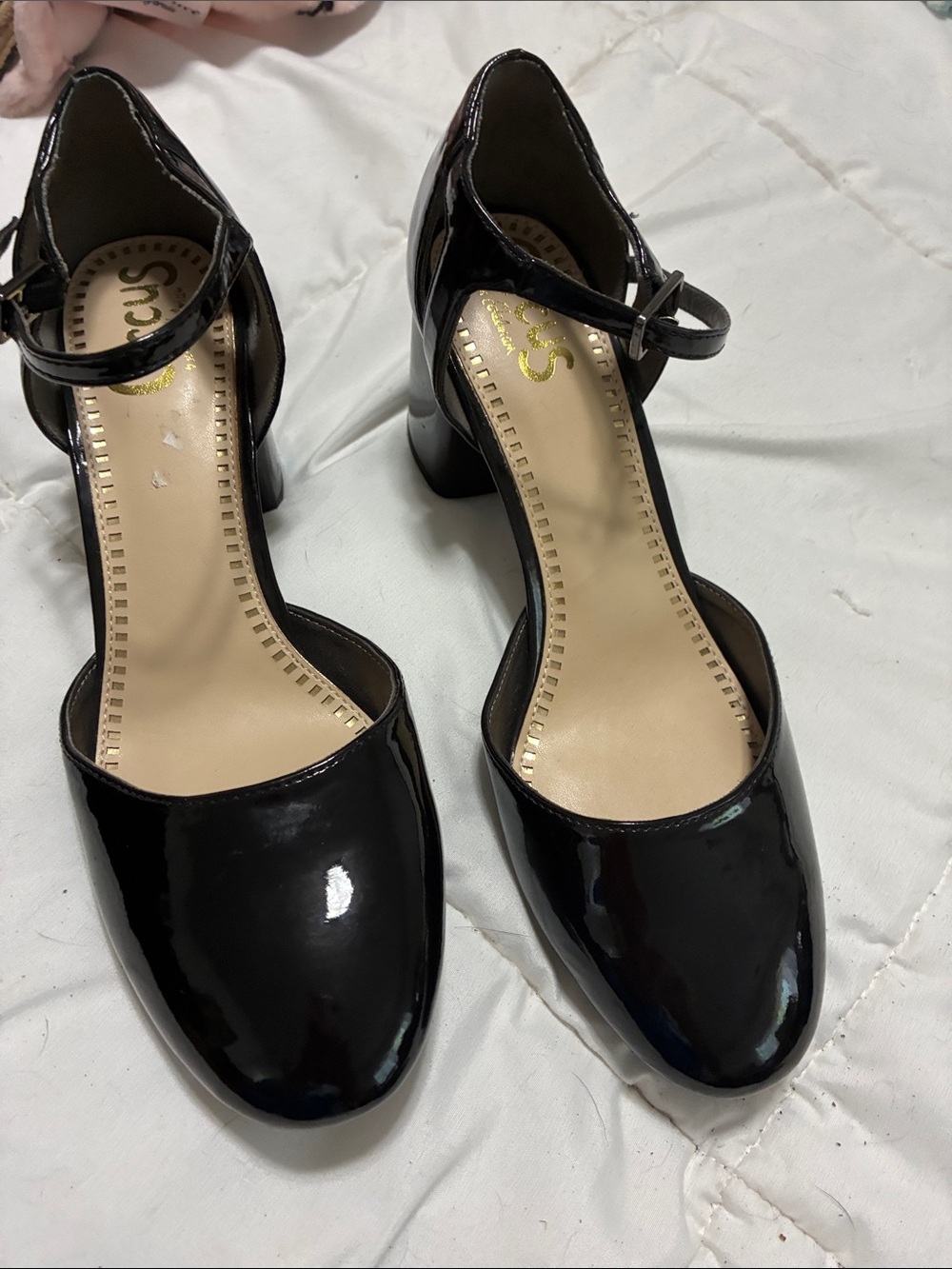 Unbranded Women's Black Patent Ankle-Strap Block Heel Pumps